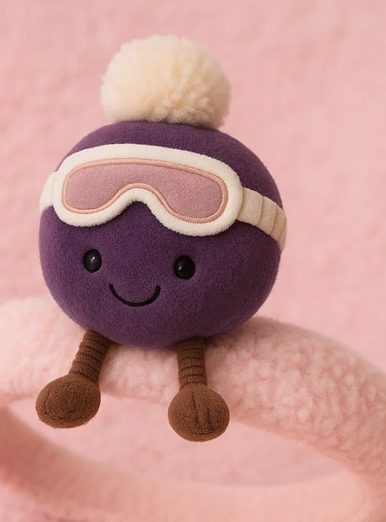 Lila Winter-Stirnband für Babys aus Plüsch – Cartoon-Stil mit Schutzbrille und Ohrenschützern