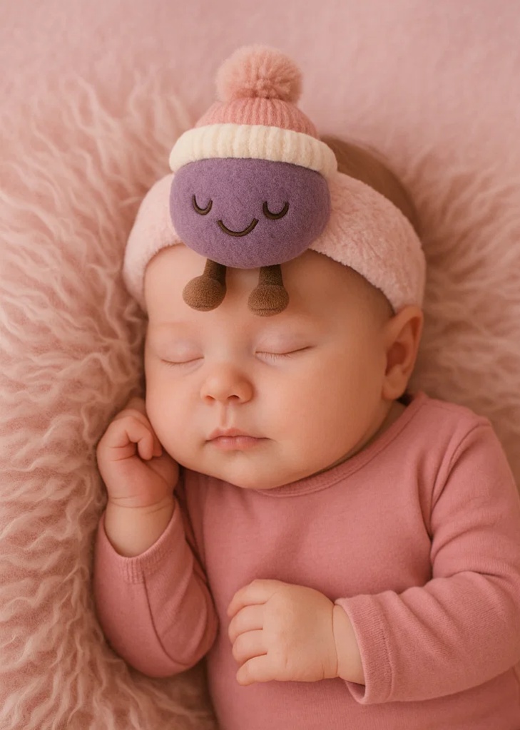 Bandeau d’hiver violet en peluche pour bébé – Style cartoon avec lunettes et cache-oreilles