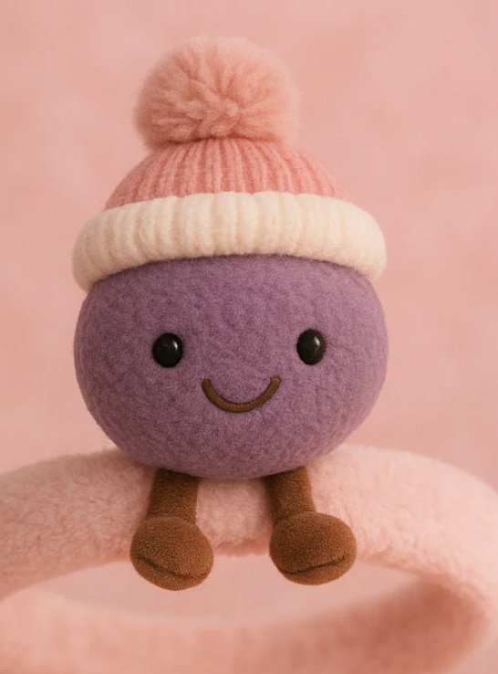 Bandeau d’hiver violet en peluche pour bébé – Style cartoon avec lunettes et cache-oreilles