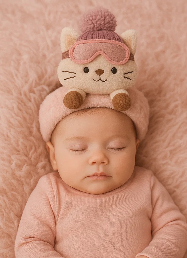 Ski Cat Plush Baby Headband with Goggles – Winter Cartoon Style