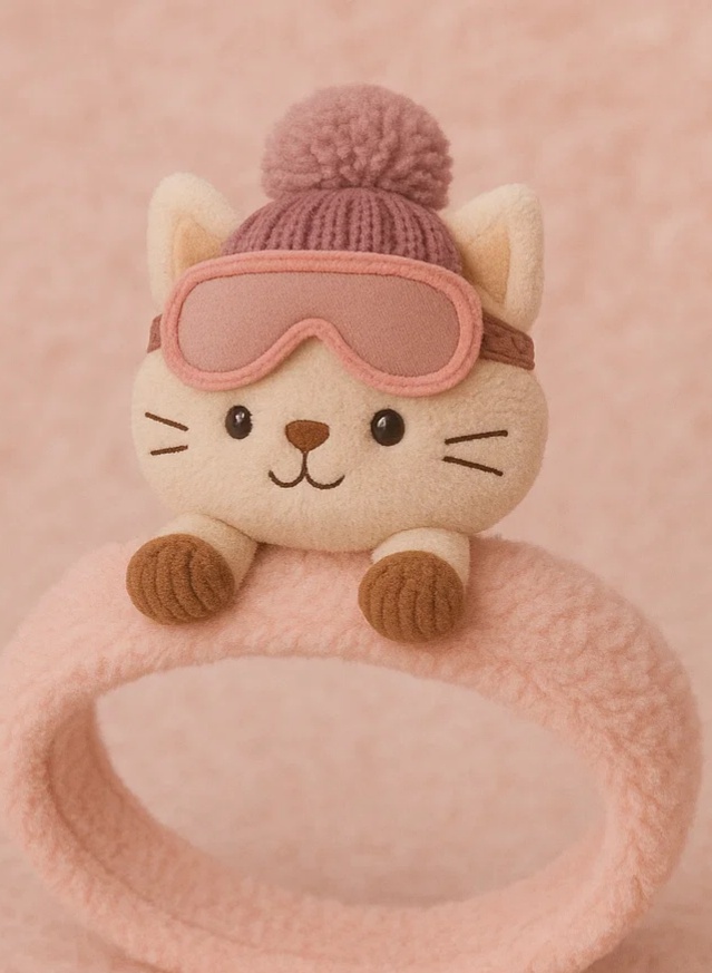 Ski Cat Plush Baby Headband with Goggles – Winter Cartoon Style