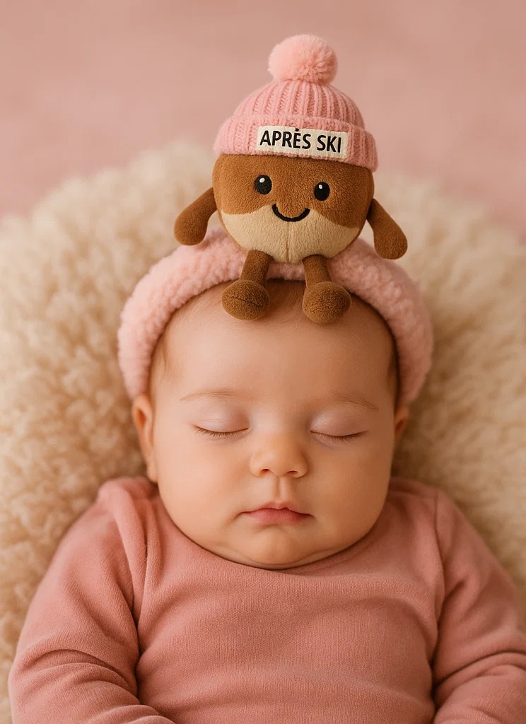 Plüsch-Stirnband für Babys mit Kastanie und Wintermütze – Niedlicher Cartoon-Stil