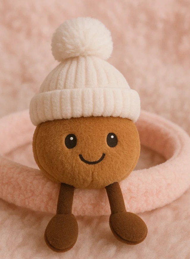 Bandeau bébé en peluche châtaigne avec bonnet d'hiver – Style dessin animé mignon