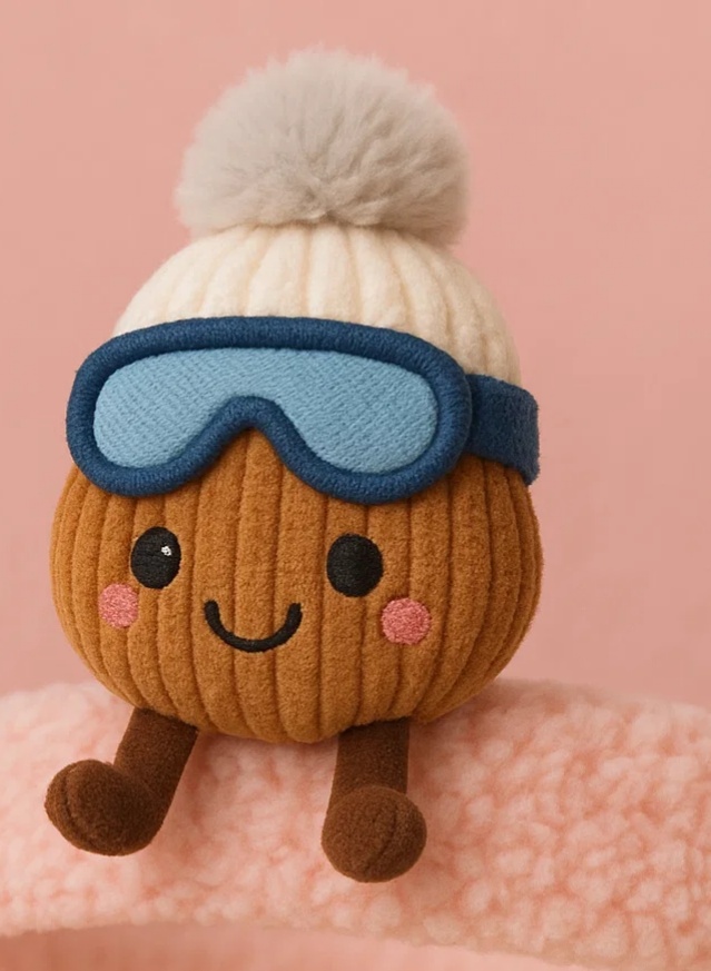 Chestnut Plush Baby Headband with Winter Hat – Cute Cartoon Style