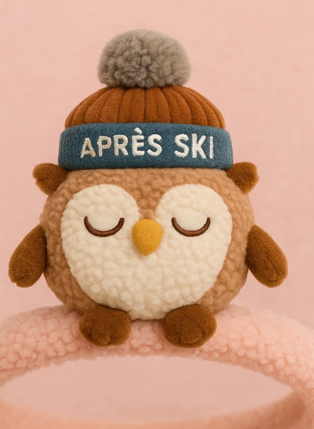 Owl Plush Baby Headband with Après Ski Hat – Cozy Winter Design