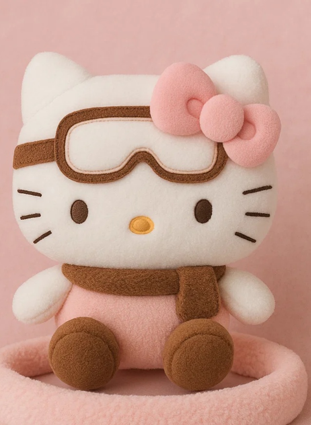 Bentiță de bebeluș Hello Kitty din pluș cu echipament de iarnă – Stil de desene animate licențiat