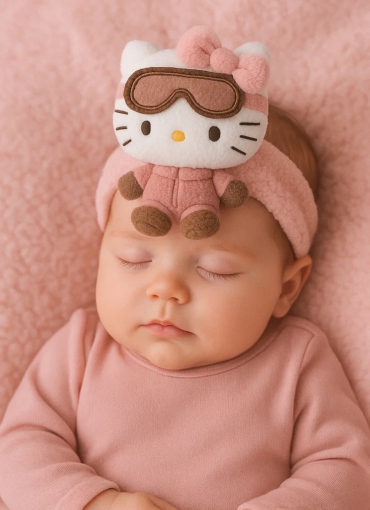 Bentiță de bebeluș Hello Kitty din pluș cu echipament de iarnă – Stil de desene animate licențiat