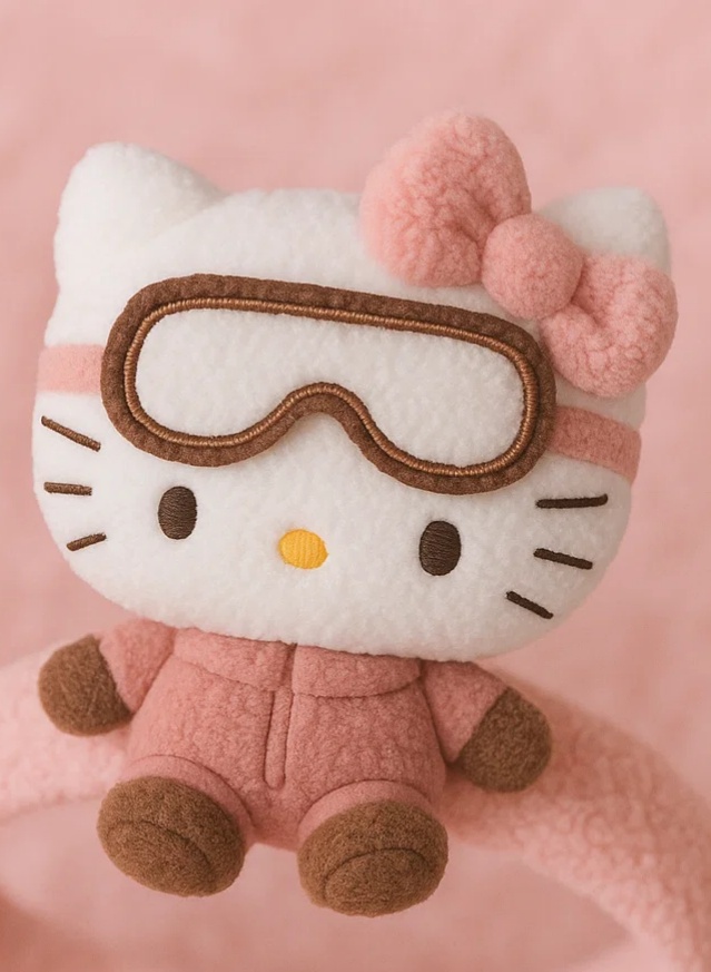 Faixa de cabelo de bebê Hello Kitty de pelúcia com roupa de inverno – Estilo de desenho licenciado