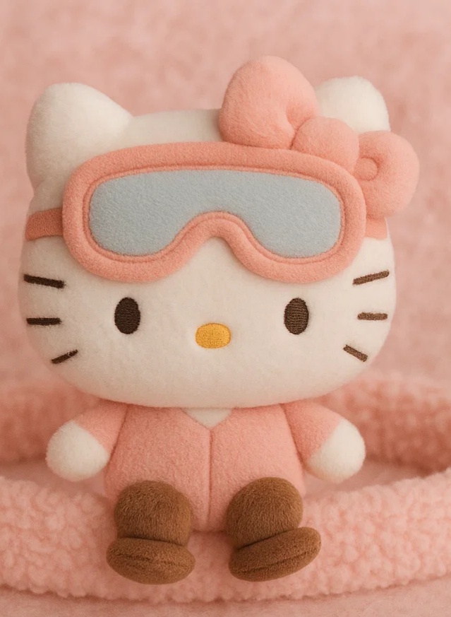 Diadema de bebé de peluche Hello Kitty con atuendo de invierno – Estilo de dibujos animados con licencia