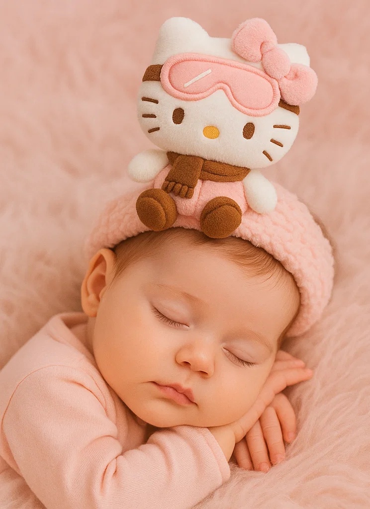 Hello Kitty Plüsch-Stirnband für Babys mit Winterausrüstung – Lizenzierter Cartoon-Stil
