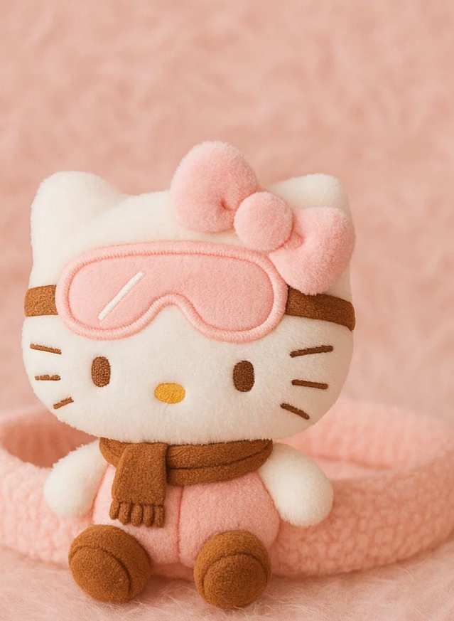 Hello Kitty Plüsch-Stirnband für Babys mit Winterausrüstung – Lizenzierter Cartoon-Stil
