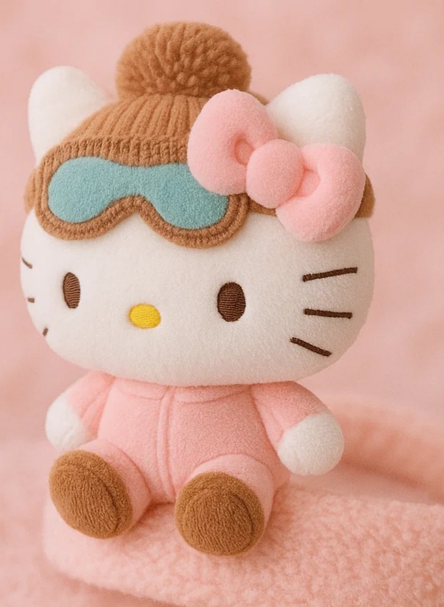 Bandeau pour bébé Hello Kitty en peluche avec tenue d’hiver – Style cartoon sous licence