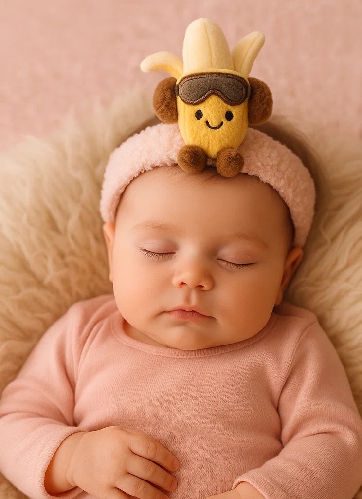 Banana Plush Baby Headband with Ski Goggles – Fun Winter Fruit Design