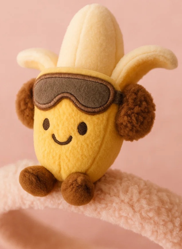 Banana Plush Baby Headband with Ski Goggles – Fun Winter Fruit Design