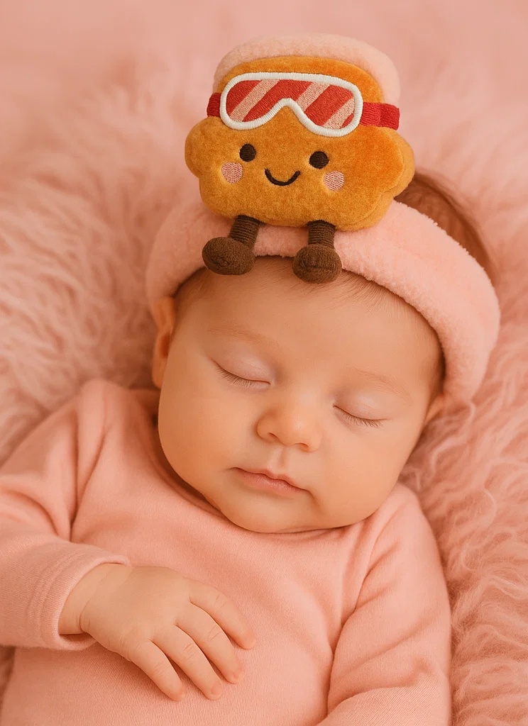 Gingerbread Plush Baby Headband with Ski Goggles – Sweet Winter Style