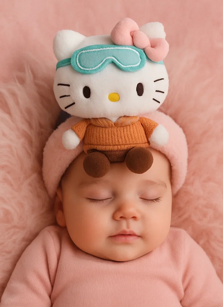 Plyšová dětská čelenka Hello Kitty se zimním vybavením – Licencovaný kreslený styl