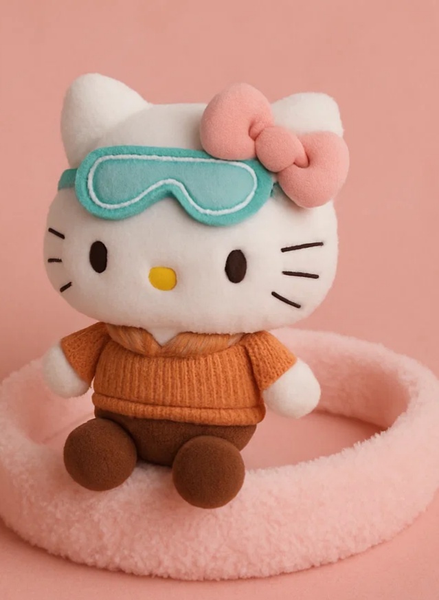Plyšová dětská čelenka Hello Kitty se zimním vybavením – Licencovaný kreslený styl