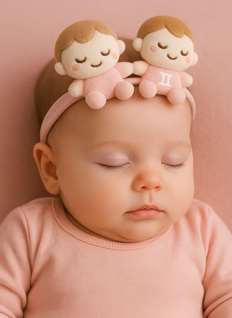 Bandeau en peluche signe Gémeaux pour bébé – Bandeau doux avec personnage horoscope mignon pour nouveau-nés et tout-petits