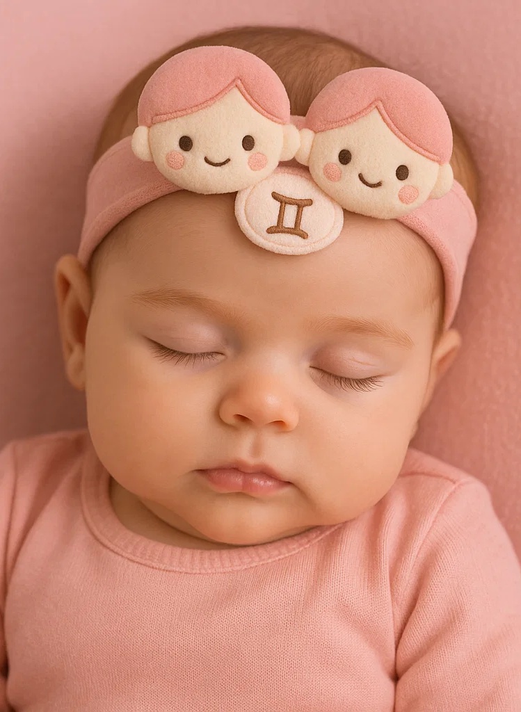 Cinta de pelo de peluche de Géminis para bebé – Diadema suave con personaje adorable del horóscopo para recién nacidos y niños pequeños