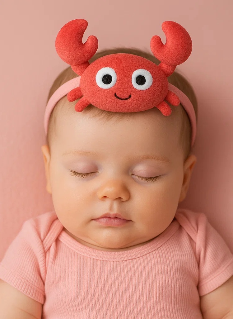 Plüsch-Stirnband Krebs Sternzeichen für Babys – Niedliches Horoskop-Krabben-Charakter Haarband für Neugeborene & Kleinkinder