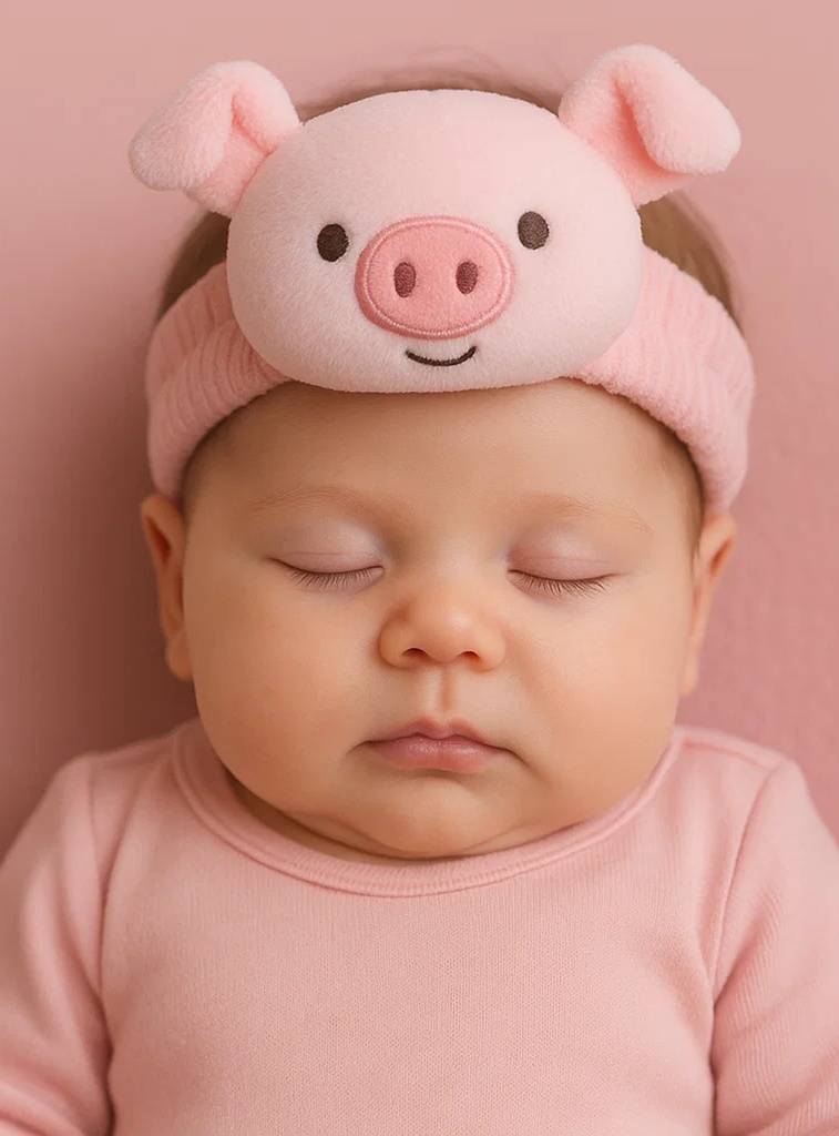 Cute Baby Zodiac Plush Headband – Pink Pig Virgo Star Sign Doll for Newborns