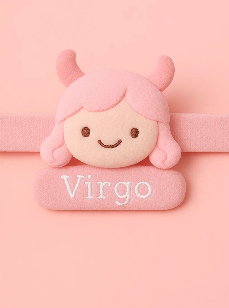 Cute Baby Zodiac Plush Headband – Pink Virgo Girl Doll for Newborns
