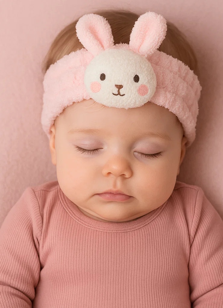 Tiara de pelúcia fofa para bebê – Boneca com orelhas de coelho rosa para recém-nascidos