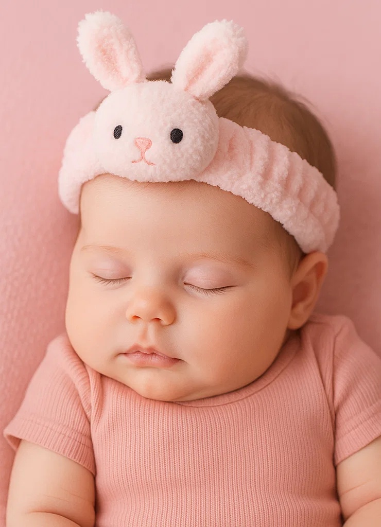 Bandeau peluche bébé mignon – Poupée oreilles de lapin roses pour nouveau-nés