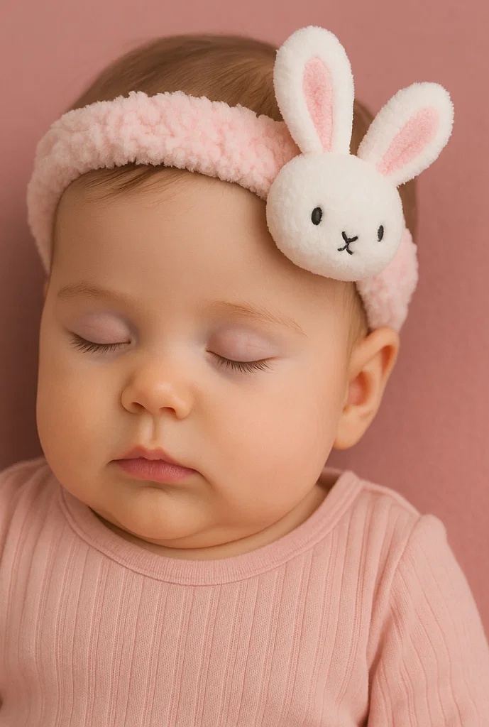 Niedliches Baby-Stirnband aus Plüsch – Rosa Hasenohren-Puppe für Neugeborene