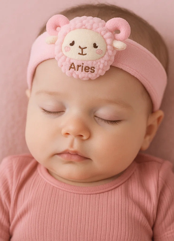 Cute Baby Zodiac Plush Headband – Pink Aries Sheep Doll for Newborns