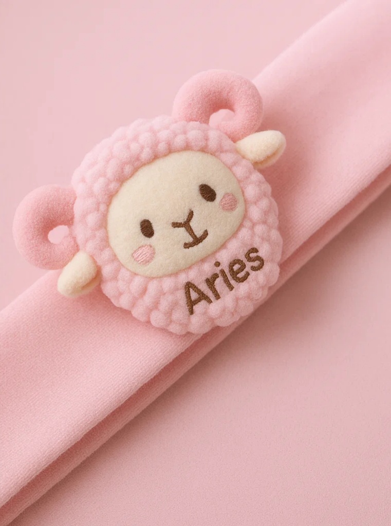 Cute Baby Zodiac Plush Headband – Pink Aries Sheep Doll for Newborns