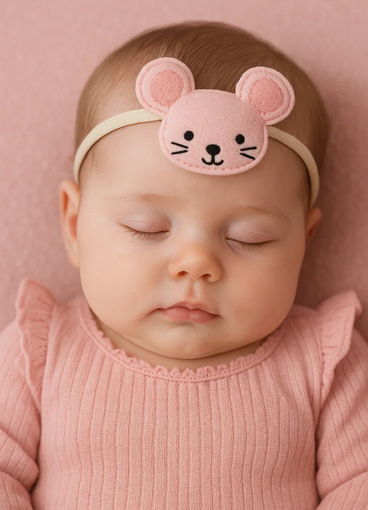 Cute Baby Animal Headband – Pink Mouse Doll for Newborns