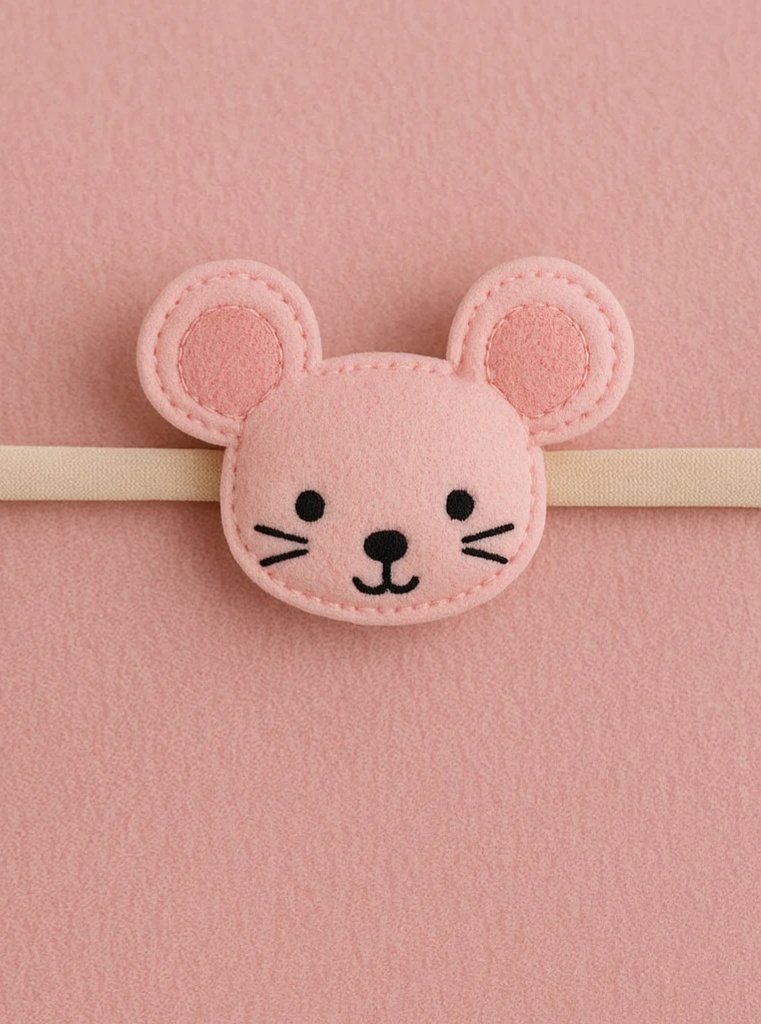 Cute Baby Animal Headband – Pink Mouse Doll for Newborns