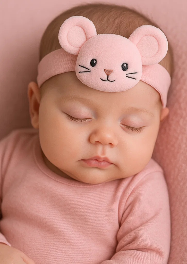 Cute Baby Plush Headband – Pink Mouse Doll for Newborns