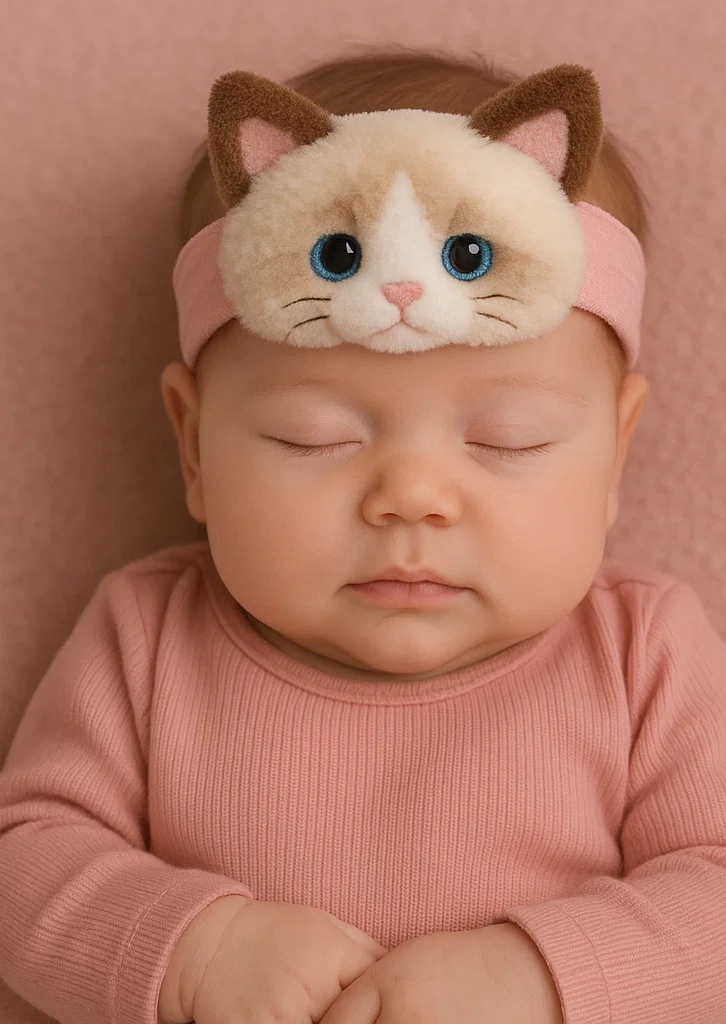 Tiara de pelúcia fofa para bebê – Boneca rosa de gato siamês para recém-nascidos