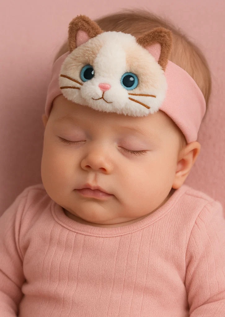 Tiara de pelúcia fofa para bebê – Boneca rosa de gato siamês para recém-nascidos