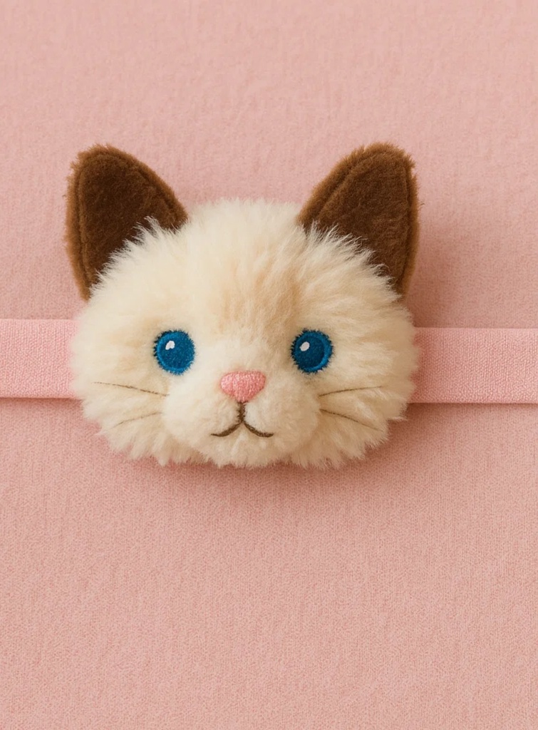 Cute Baby Plush Headband – Pink Siamese Cat Doll for Newborns