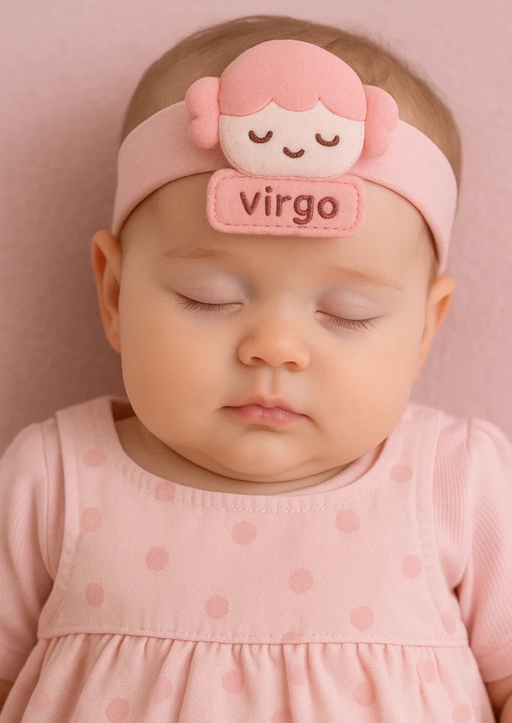 Cute Baby Zodiac Plush Headband – Pink Virgo Star Sign Doll for Newborns