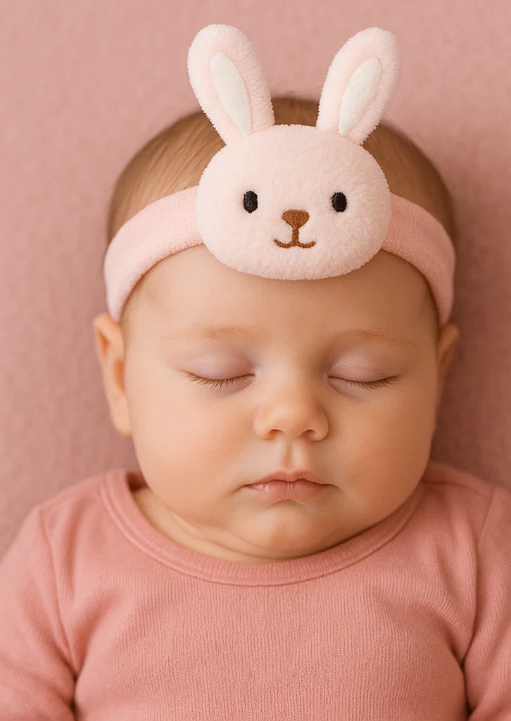 Cute Baby Plush Headband – Pink Bunny Ear Doll for Newborns