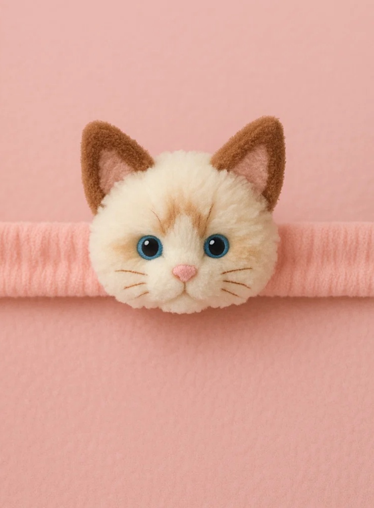 Niedliches Baby-Stirnband aus Plüsch – Rosa Siamkatzen-Puppe für Neugeborene