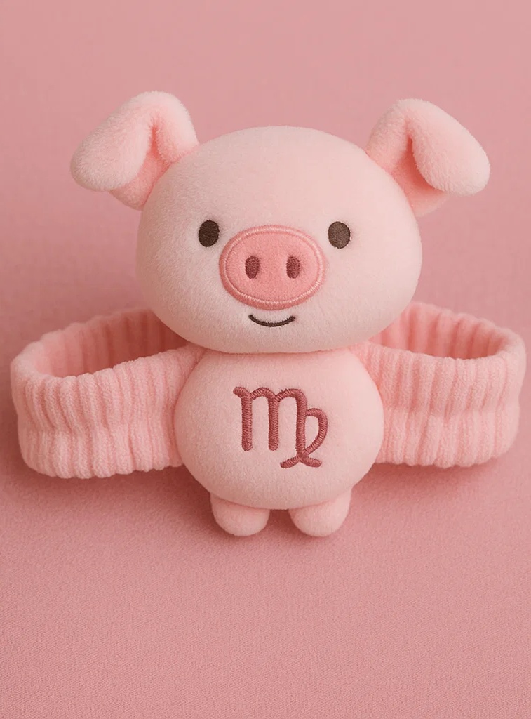 Cute Baby Zodiac Plush Headband – Pink Pig Virgo Star Sign Doll for Newborns