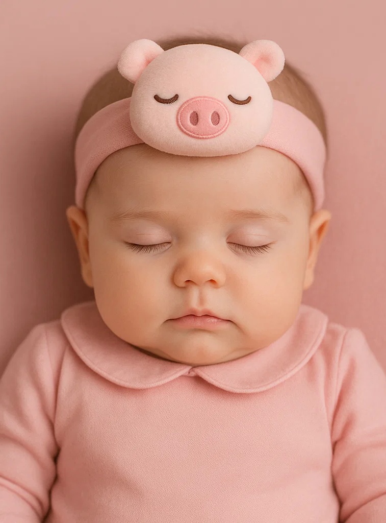Diadema de peluche para bebé signo zodiacal – Muñeco rosa de Cerdo Virgo para recién nacidos