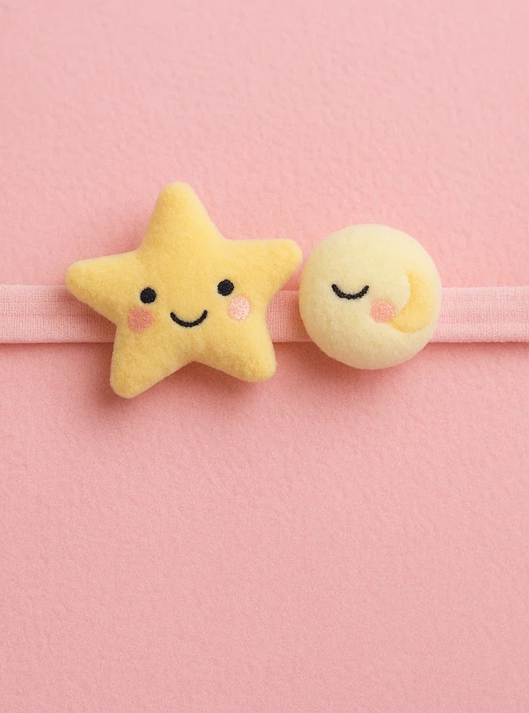 Diadema de felpa para bebé con estrella y luna – Cinta suave con dibujos animados para recién nacidos y bebés