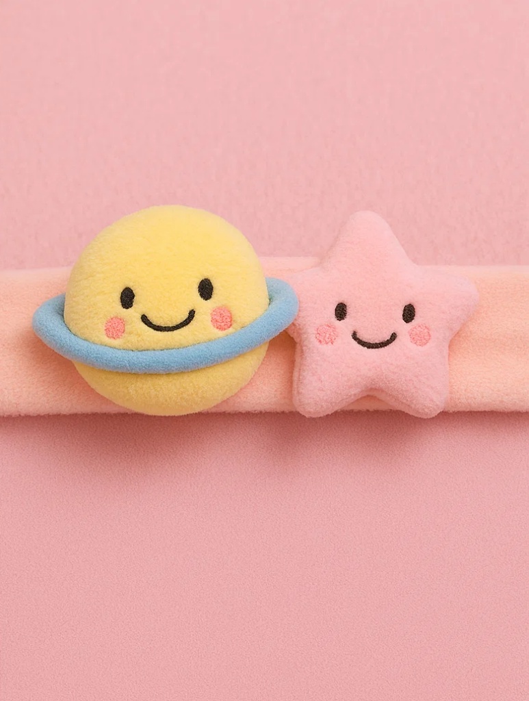 Bandeau bébé peluche planète souriante et étoile – Bandeau doux et mignon pour nouveau-né