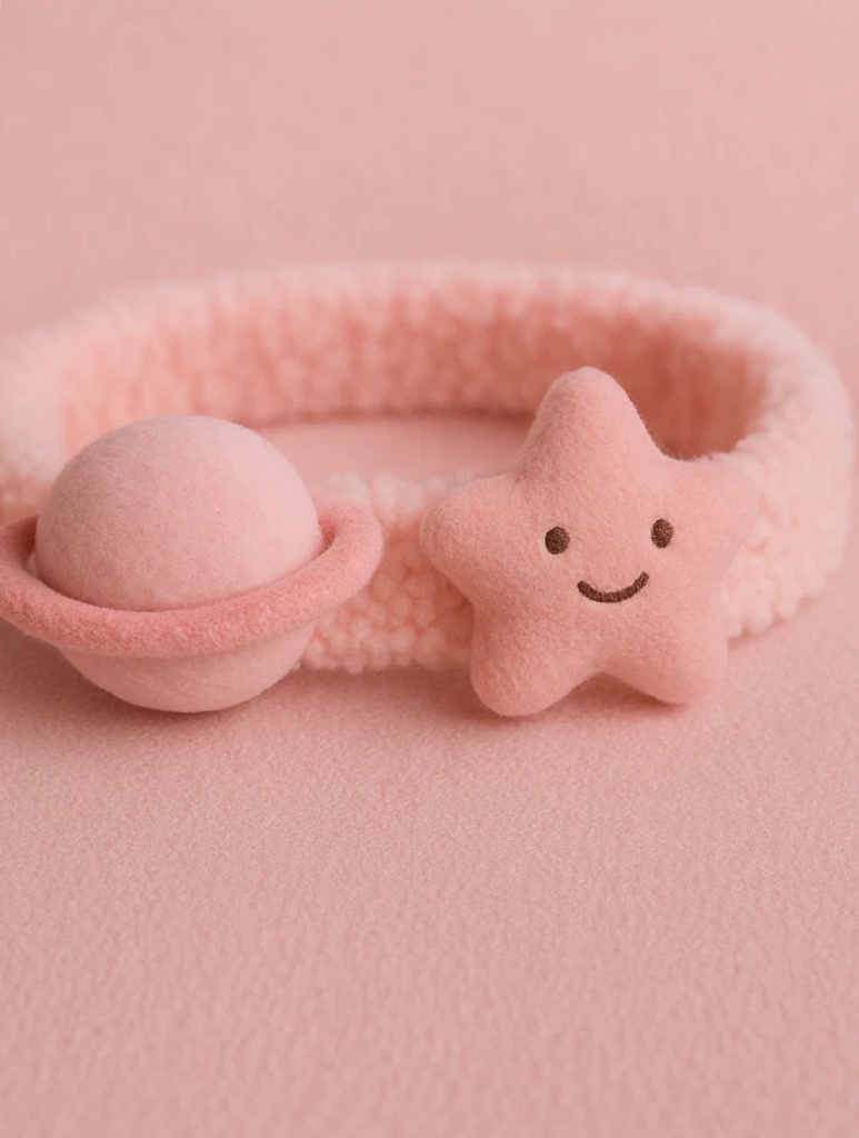 Lächelnder Planet und Stern Plüsch Baby-Stirnband – Weiches niedliches Stirnband für Neugeborene
