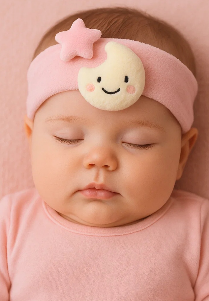 Faixa de Cabelo de Bebê de Pelúcia com Planeta Sorridente e Estrela – Faixa Macia e Fofa para Recém-nascido
