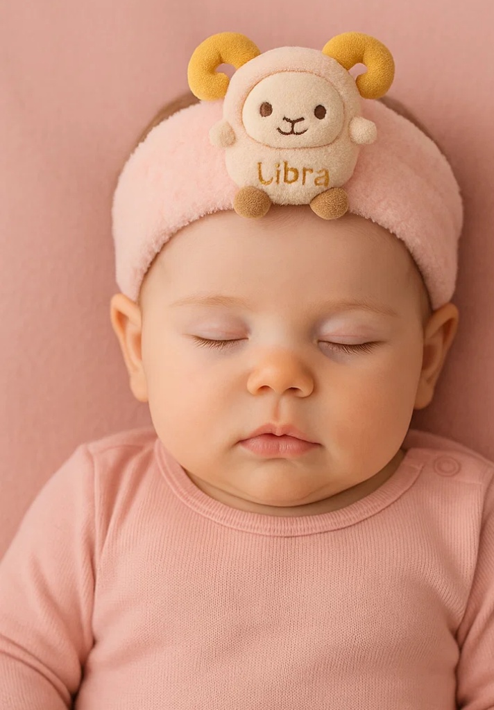 Libra Zodiac Sheep Plush Baby Headband – Soft Pink Astrology Hairband for Newborns