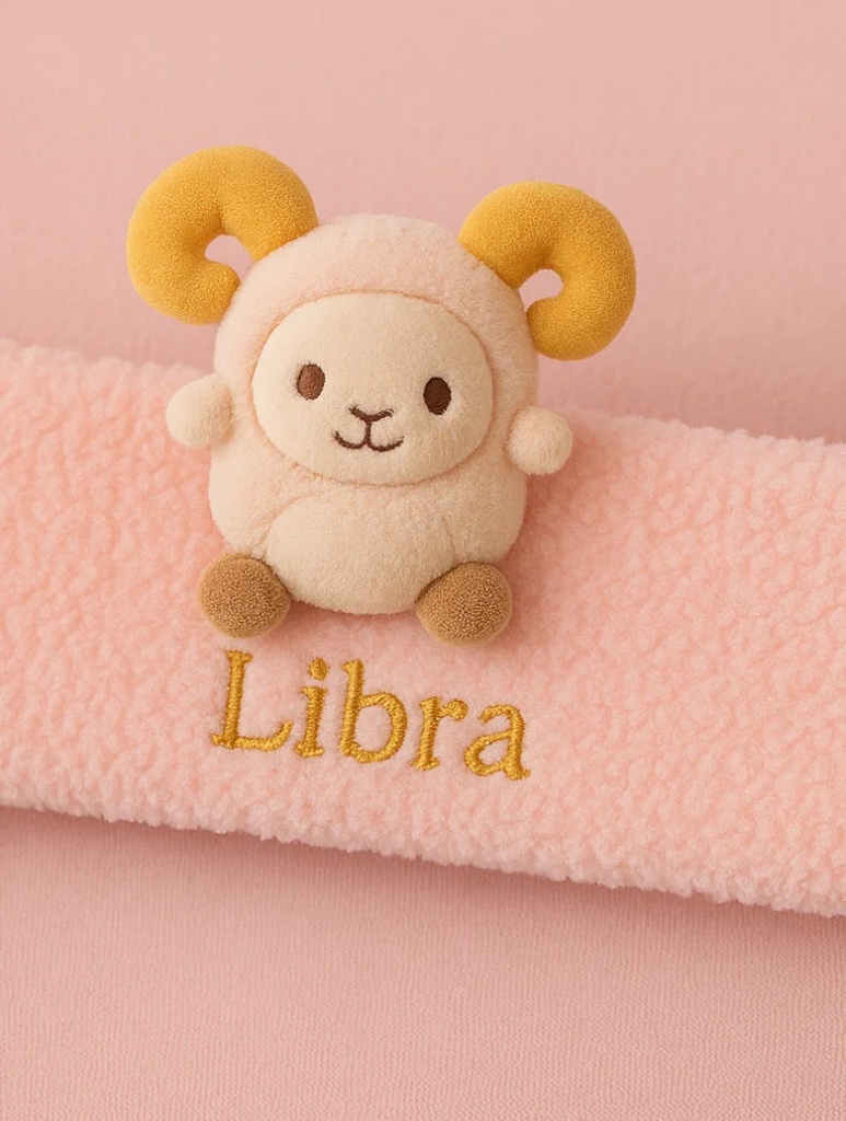 Libra Zodiac Sheep Plush Baby Headband – Soft Pink Astrology Hairband for Newborns