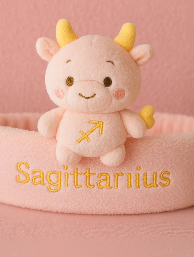 Sagittarius Zodiac Cow Plush Baby Headband – Soft Pink Astrology Hairband for Newborn Girls