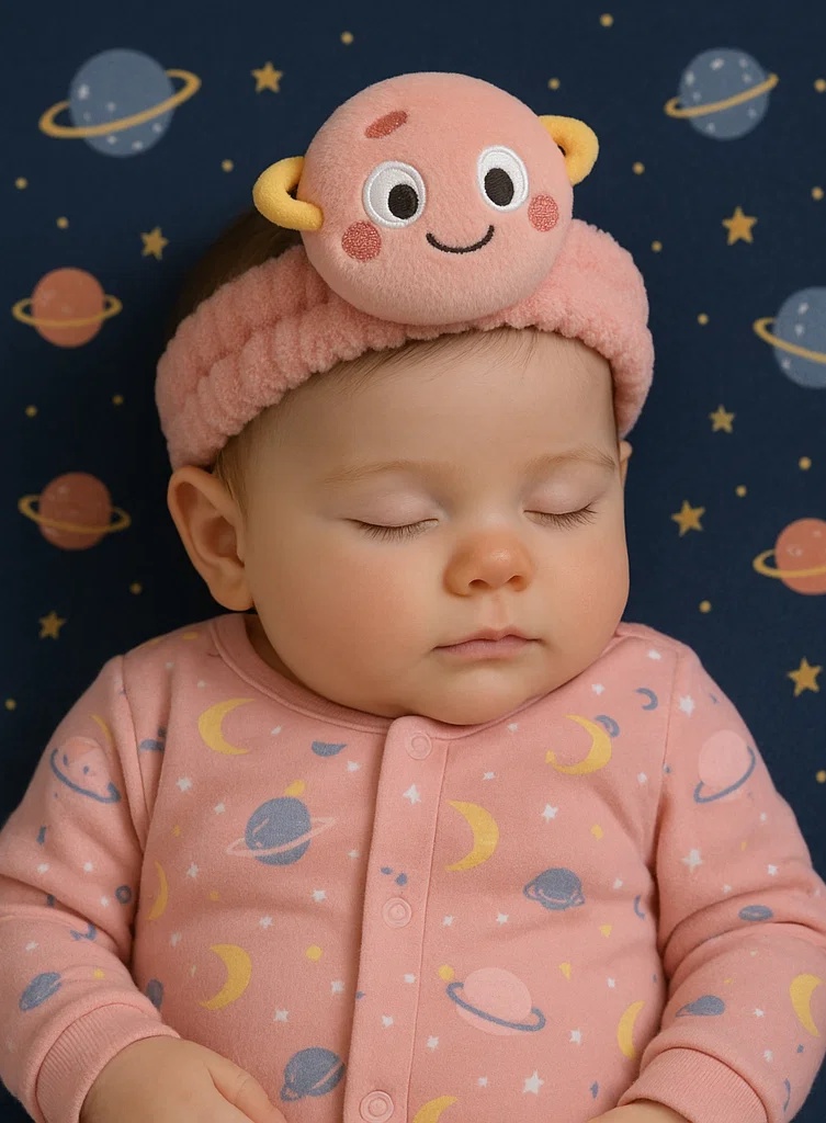Mars Plush Planet Baby Headband – Soft Pink Space Hairband for Newborn Girls
